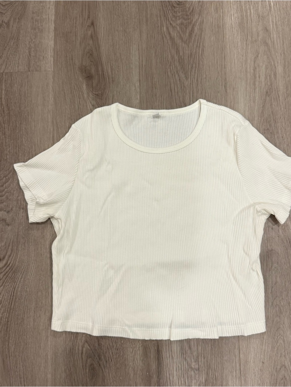 Uniqlo Cream Ribbed Short-Sleeve Crop Tee